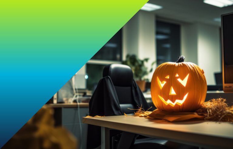 Halloween pumpkin on office table